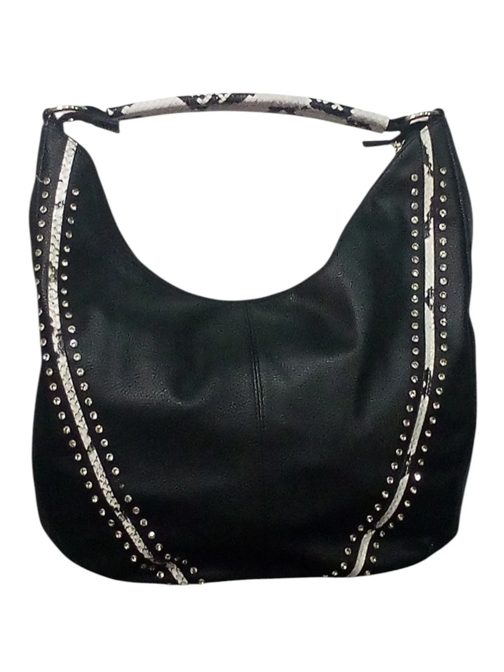 Snake Skin Accented with Gold Rhinestones Black Leather Purse